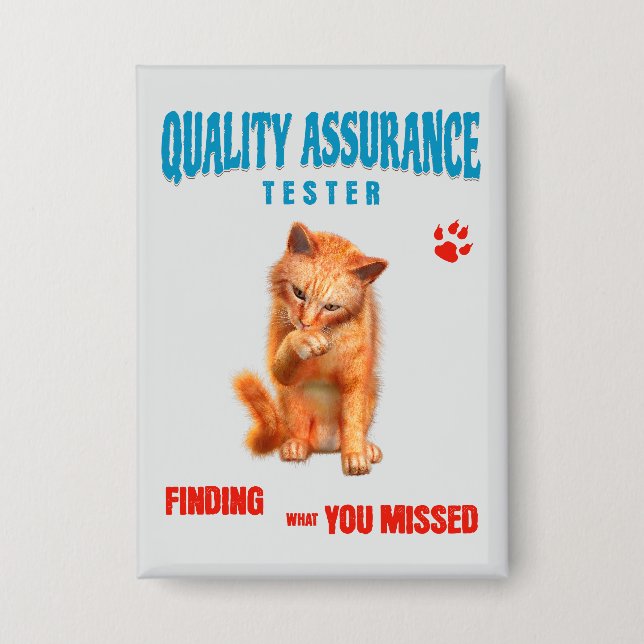 Badge Testeur QA Humour de chat (Recto)