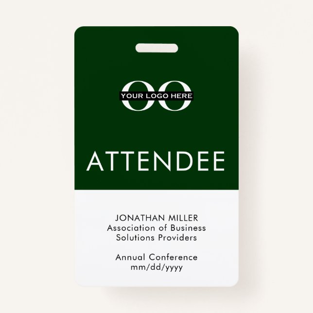 Badge Texte personnalisé du logo du participant vert (Devant)