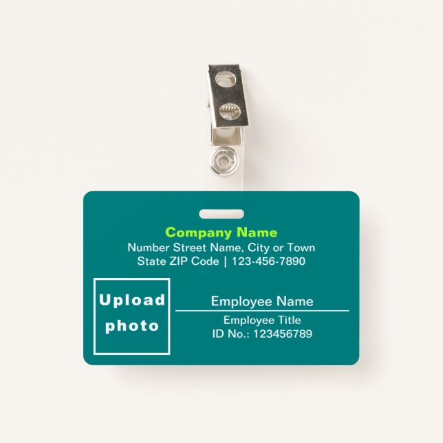 Badge Textes simples avec rectangle photo Vert Turquoise (Devant avec clip)