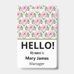 Badge Tour de cou personnalisé avec nom en fleurs roses