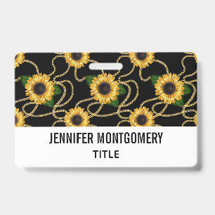 Badge Tournesols jaunes élégants motif stylé sur fond no