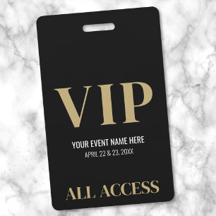 Badge Tout Accès Élégant Noir Or VIP Événement