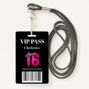 Badge Trendy Sweet 16 Bus Access Barcode Invitation VIP