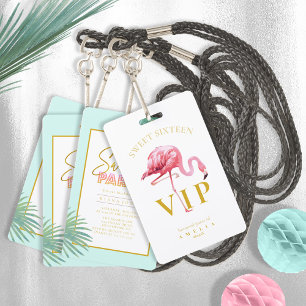 Badge Tropical Flamingo Palms Sweet 16 ID922