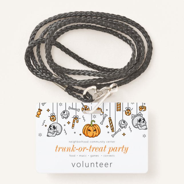 Badge Trunk or Treat Modern Chic Halloween Party (Devant avec lanière)