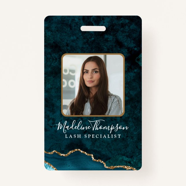 Badge Turquoise Gold Agate Marble Entreprise ID (Devant)