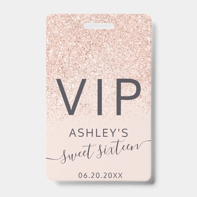 Badge Typographie de paillettes en or rose blush Sweet 1 (Avant)