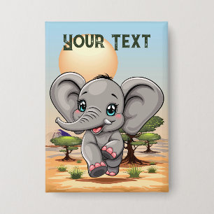 Badge Un bébé éléphant qui sonne heureux dans la savane 