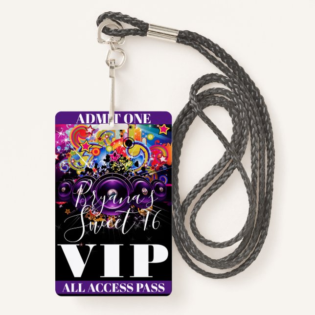 Badge Urban Club Hip hop Dance Sweet 16 VIP Pass (Devant avec lanière)