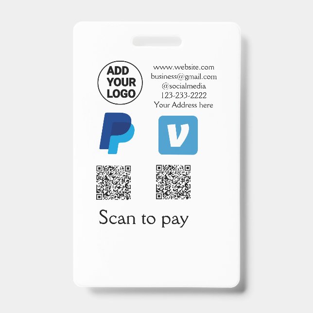 Badge Venmo paypal scan pour payer ajouter q r code logo (Avant)