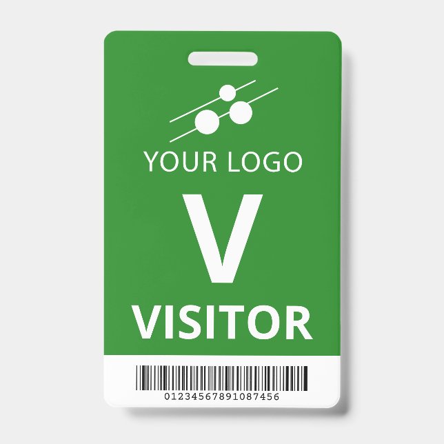 Badge Vert Blanc Ajouter Votre Logo Bar Code Visiteur (Avant)