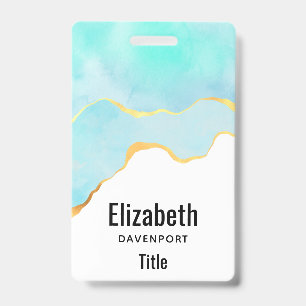 Badge Vert bleu tropical Tranquille avec bordure dorée