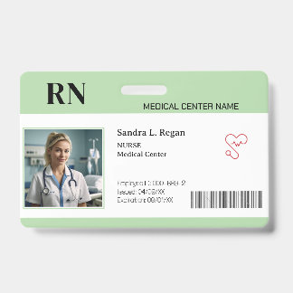 Badge Vert | Carte d'identité photo de l'employé médical