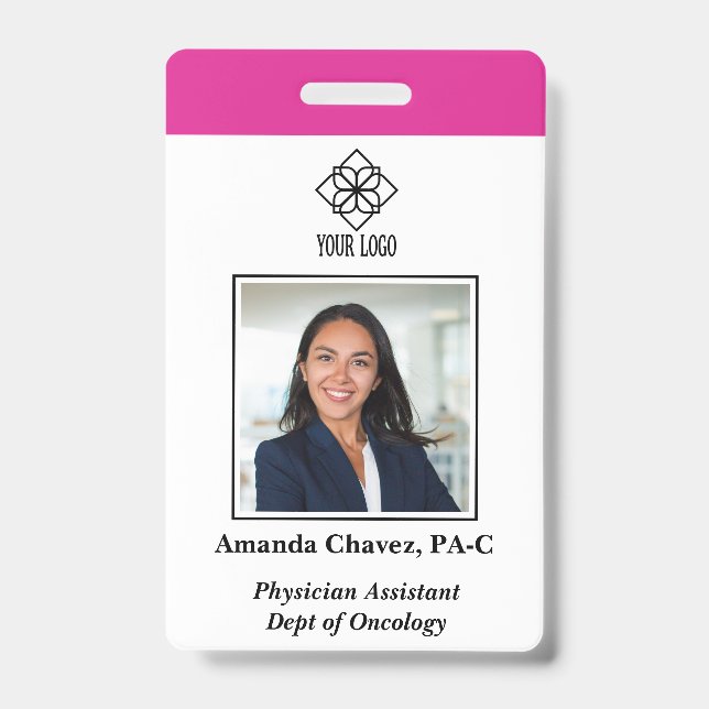 Badge Vertical Pink Custom Employee ID Photo Name (Front)