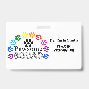 Badge Vétérinaire Génial Nom Personnalisé - Horizontal