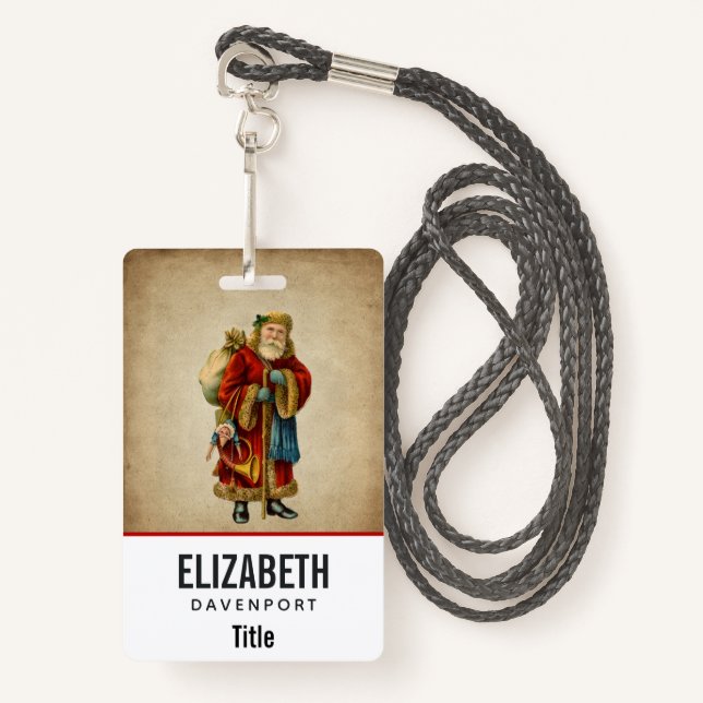 Badge Vintage Noël Vieux Monde Père Noël (Devant avec lanière)