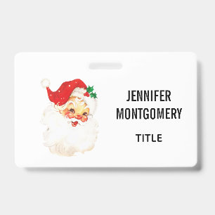 Badge Vintage Rétro Joyeux Vieux Père Noël Noël