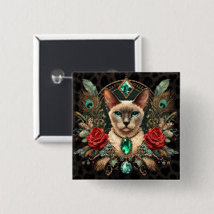 Badge Vintage Siamese Cornish Rex Cat Art 2 Inch Square Button