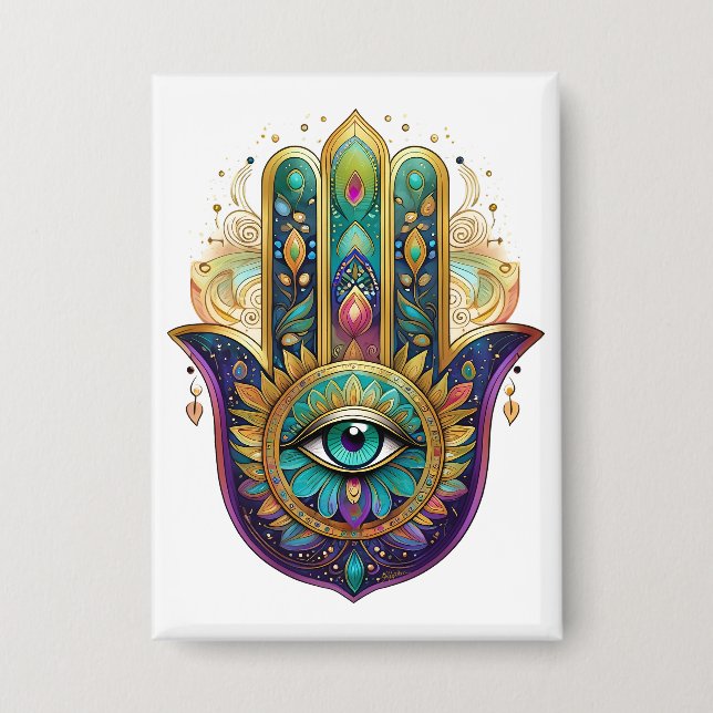 Badge Violet Green Gold Petals Hamsa Turquoise Third Eye (Recto)