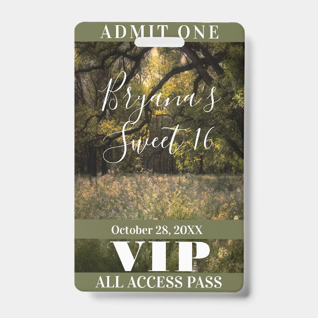 Badge VIP 16 ans sucré forêt enchantée florale rus (Avant)