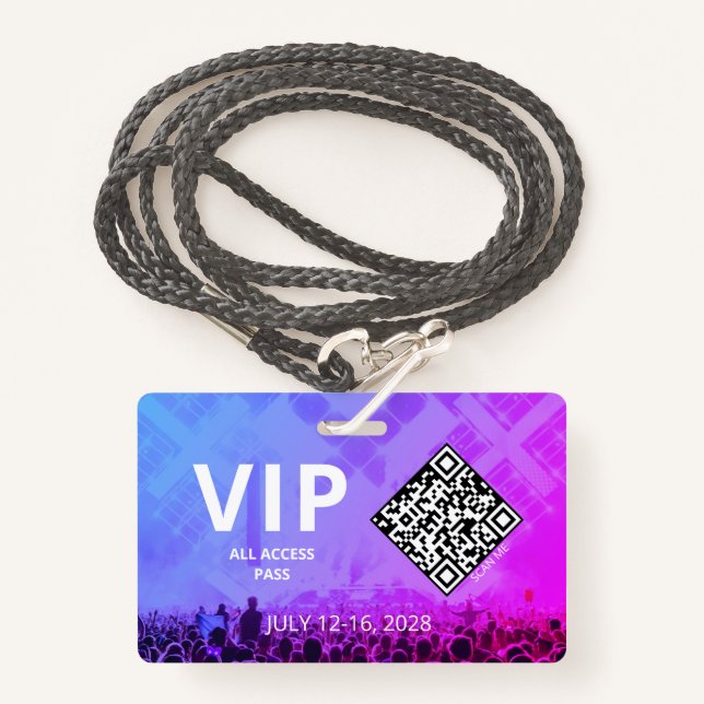 Badge VIP Access Pass QR Code événement horizontal (Devant avec lanière)