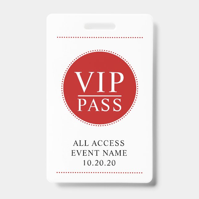 Badge VIP All Access, événement simple rouge blanc (Face)