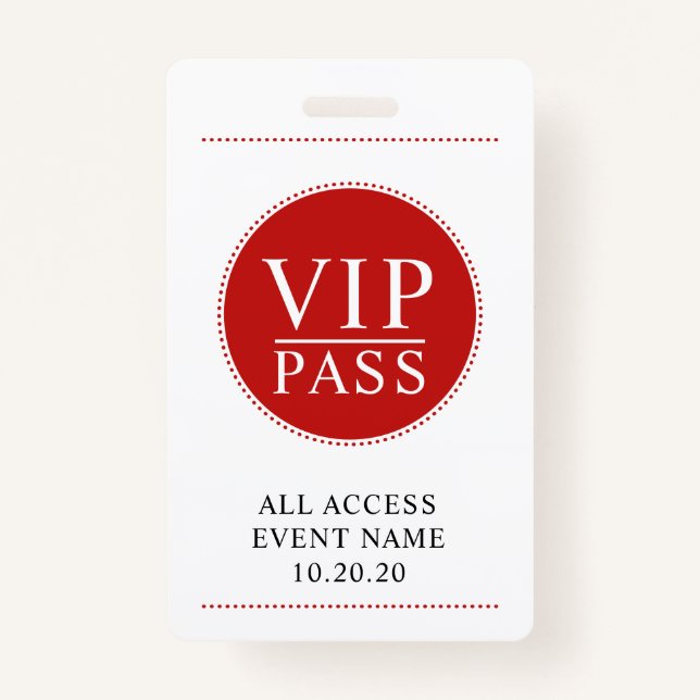 Badge VIP All Access, événement simple rouge blanc (Devant)