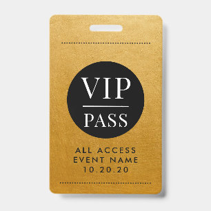 Badge VIP All Access Event Gold Metallic Foil Gold Black