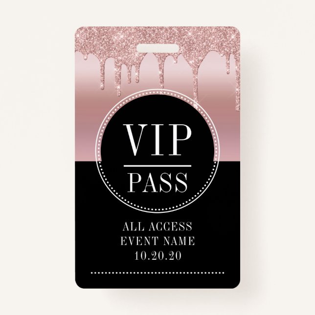 Badge VIP All Access Event Rose métallique Gold Black (Devant)