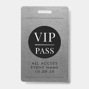 Badge VIP All Access Event Silver Metallic Foil Gold