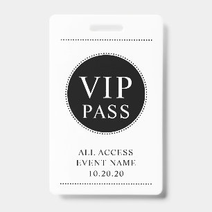 Badge VIP All Access Event Simple Noir Blanc