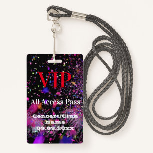 Badge VIP All Access Name Concert Club Party Red 