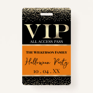 Badge VIP or sur Orange et Black Halloween Party