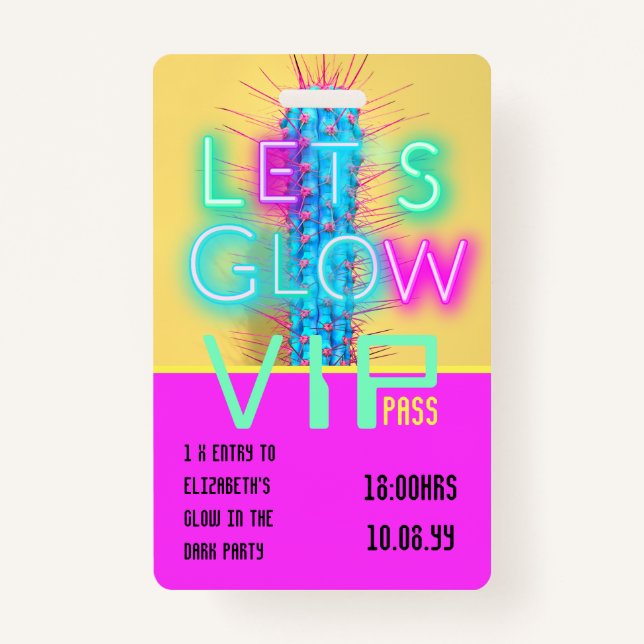 Badge VIP Pass Glow In Dark Party IDÉE D'INVITATION UNIQ (Devant)