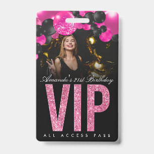 Badge VIP personnalisable tout accès noir et rose
