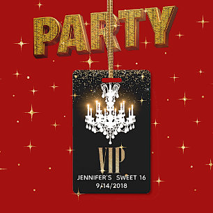 Badge VIP pour fête Sweet 16 avec lustre éclairé