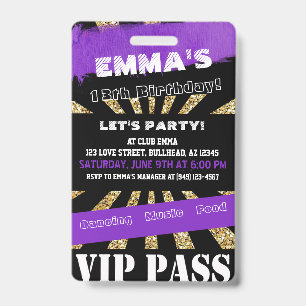 Badge VIP Purple & Gold N'importe quel Événement Pass An