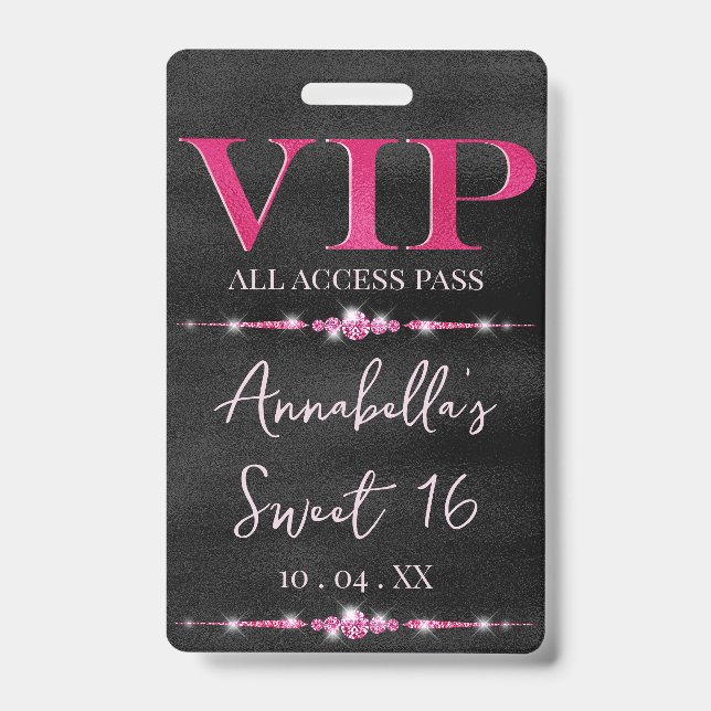 Badge VIP Rose Glamour sur Fond Noir (Avant)