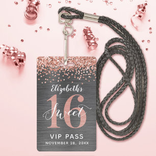 Badge VIP Rose Gold pour 16 ans doux