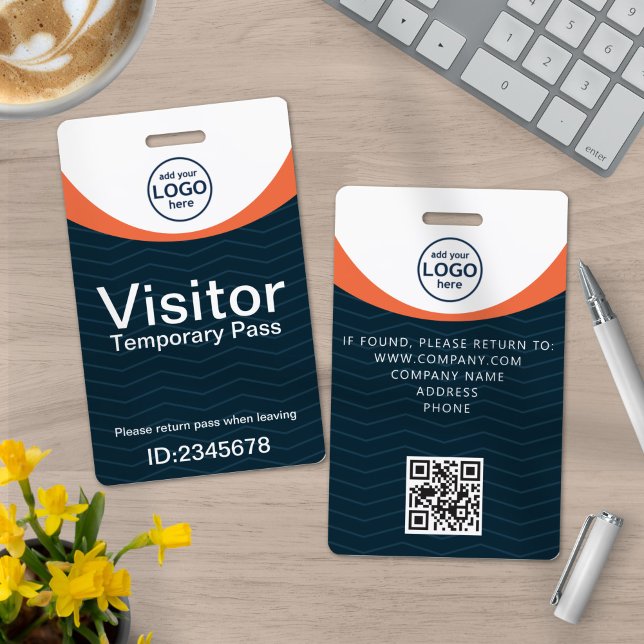 Badge visiteur d'entreprise Blue Orange Code QR d' (Créateur téléchargé)