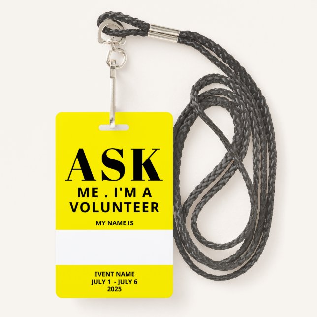 Badge volontaire jaune (Devant avec lanière)