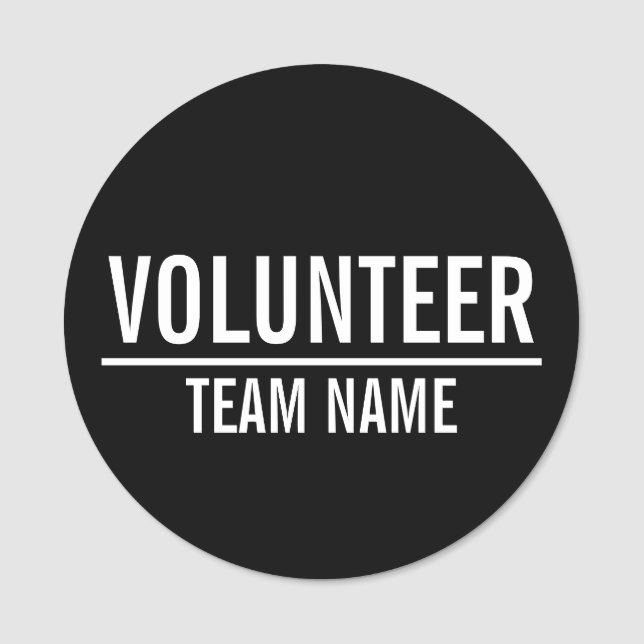 Badge volontaire noir avec nom d'équipe personnali (Devant)