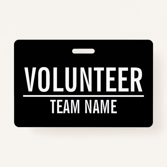 Badge Volontaire noir avec nom d'équipe personnalisé (Devant)