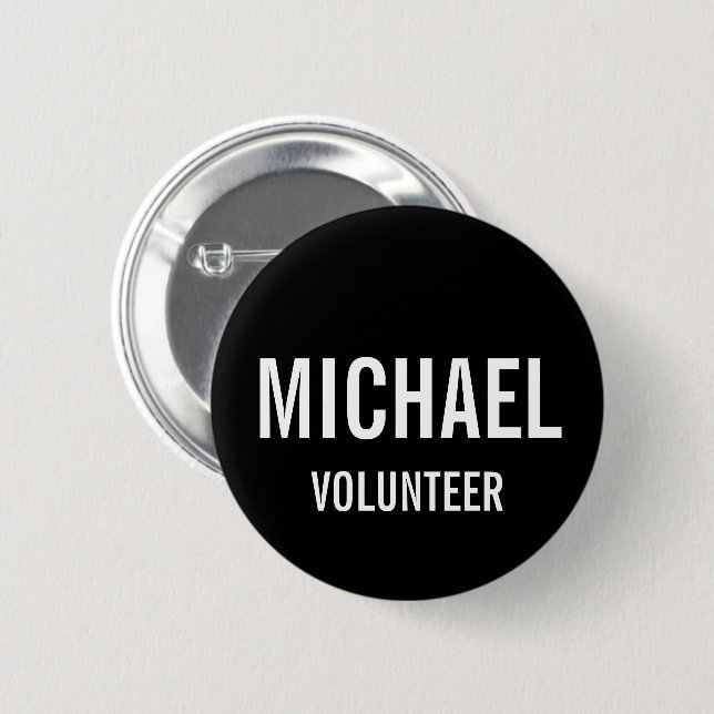 Badge volontaire noir avec nom personnalisé (Devant & derrière)