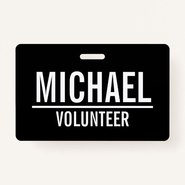 Badge volontaire noir avec nom personnalisé (Devant)