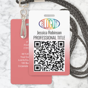 Badge Votre logo, code QR, nom et titre dégradé rose