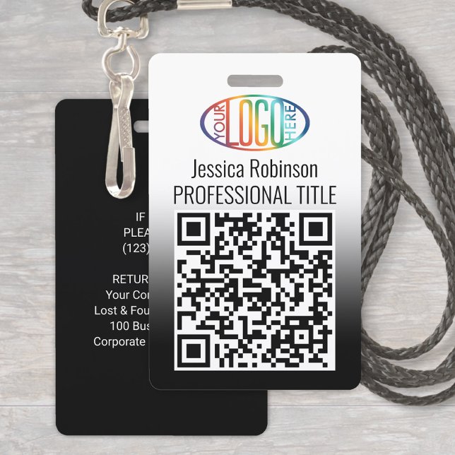 Badge Votre logo, code QR, nom et titre Gradient noir (Créateur téléchargé)