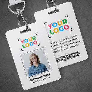 Badge Votre logo ici Simple Photo d'employé Blanc