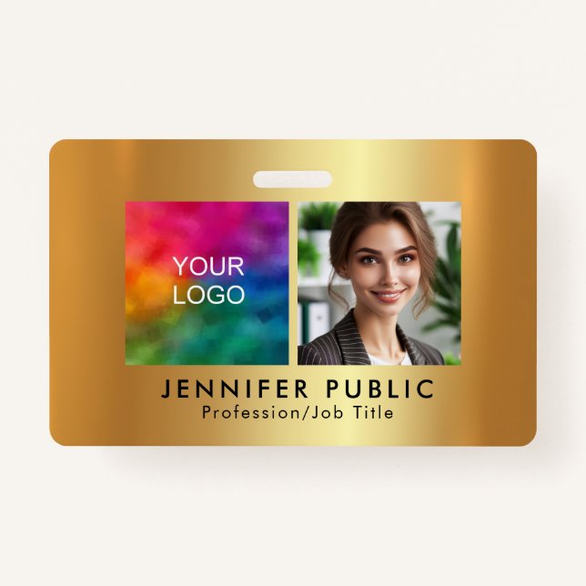 Badge Votre logo photo d'employé personnalisé Modèle Or (Devant)