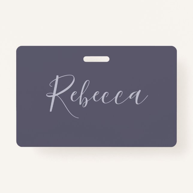 Badge Votre nom | Élégant script de lavande sur le viole (Devant)
